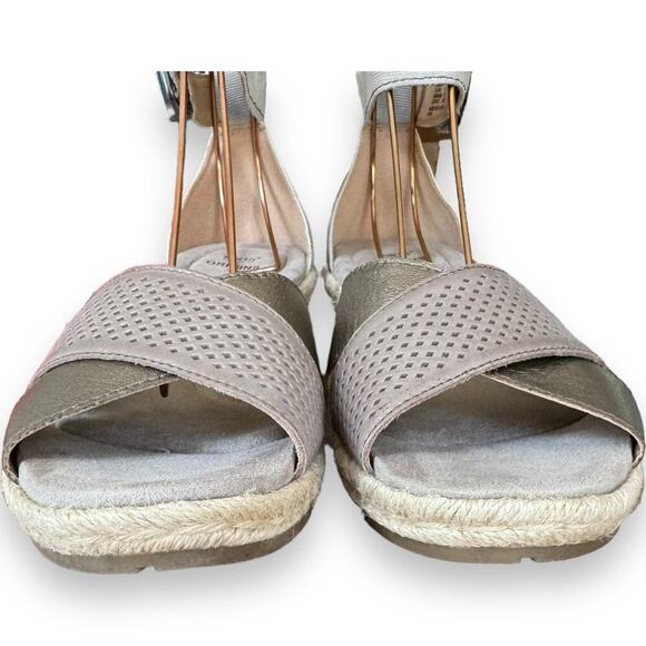 Earth Platinum Naples Natasha Leather Espadrille Low Wedge Sandal Size 10 - Picture 5 of 12